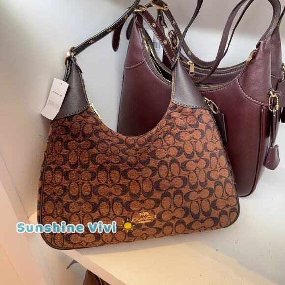 NWT Coach CCE49 Ella Shoulder Bag In Signature Chenille Truffle - Picture 1 of 16